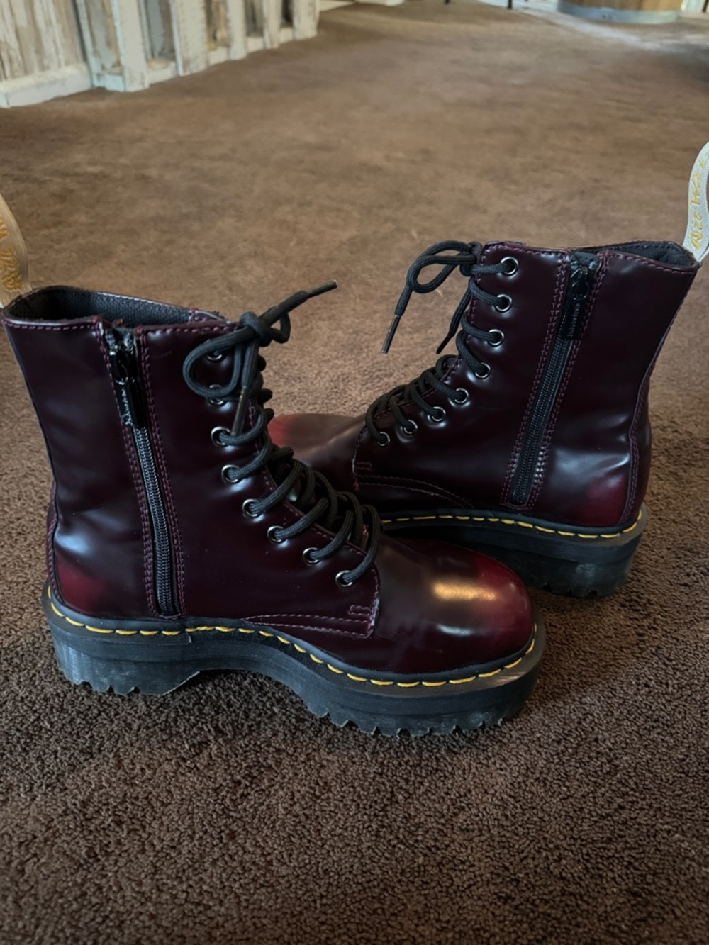 Dr. Martens Burgundy Leather Platform Lace-Up Boots - Picture 3 of 7